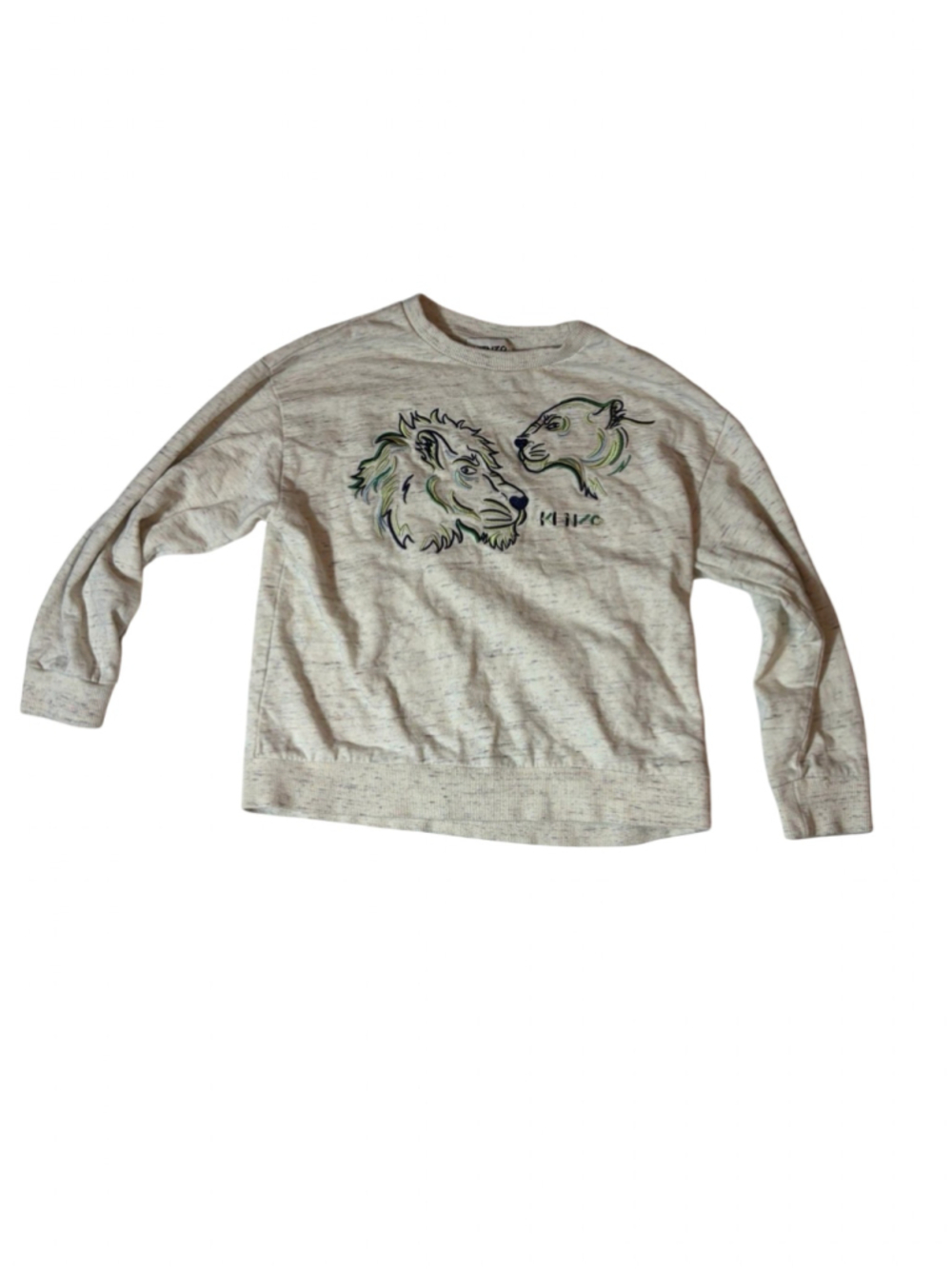 Kenzo Kids 8Y Lion Embroidered Sweatshirt Cream Heathered Crewneck Designer